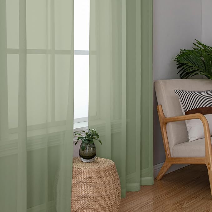 Chyhomenyc Sage Green Sheer Curtains 84 inches Long 2 Panels, Light Filtering - Image 8