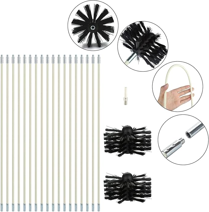25 Feet Stove Pipe Clean Brush Extension Rods Flexible Fireplace Chimney Brush - Image 8