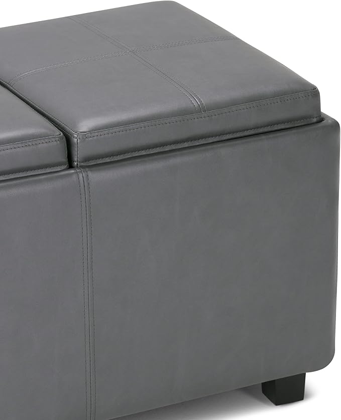 SIMPLIHOME Avalon 42 inch Wide Contemporary Rectangle Storage Ottoman in Stone - Image 9