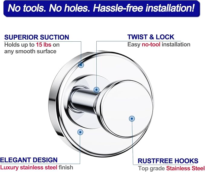 Suction Cup Hooks for Shower, Removable Towel Hooks for Bathroom Window Glass - Image 7