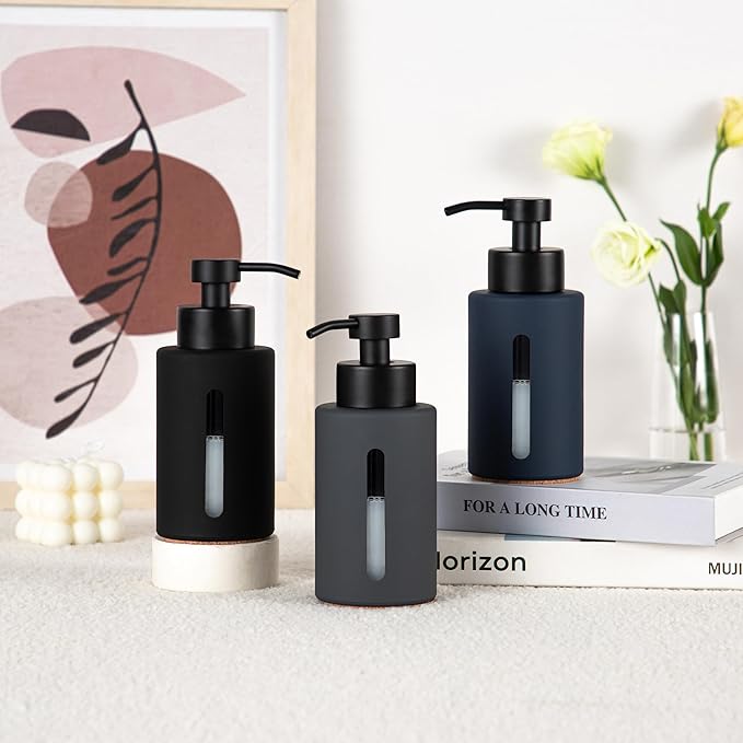 Enra Bathroom Soap Dispenser, 12oz Glass Black Soap Dispenser Stainless Steel - Image 7
