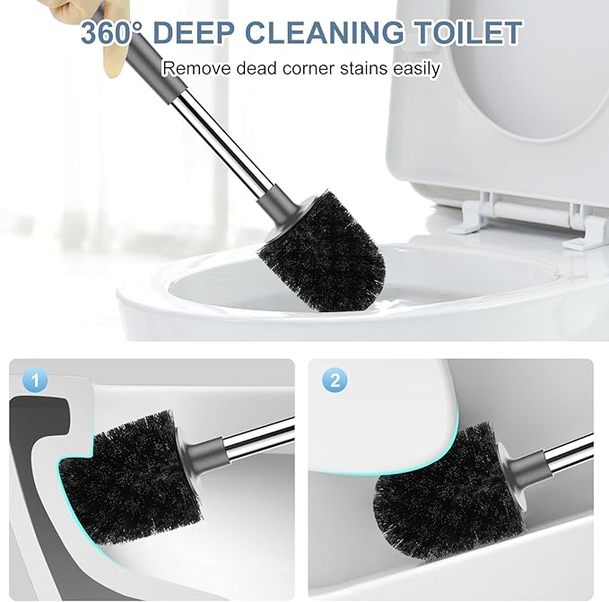 SetSail Toilet Brush and Holder 2 Pack, Self Closing Lid Toilet Bowl Brushes - Image 6