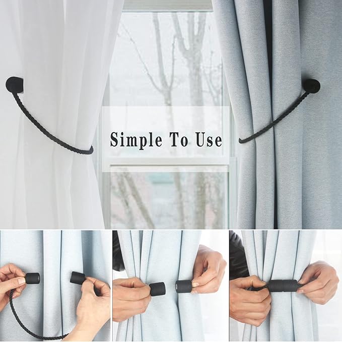 Magnetic Curtain Tiebacks 4 Pack Black Curtain Rope Tieback Curtain Holders - Image 3