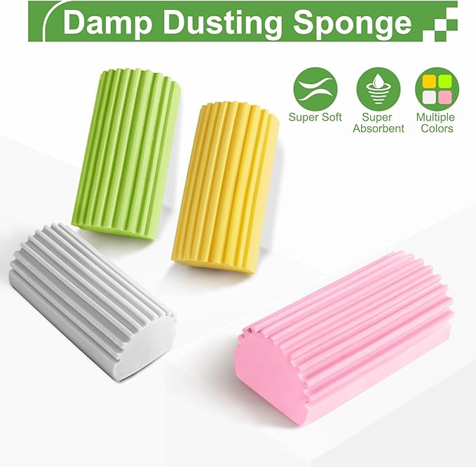 4-Pack Damp Clean Duster Sponge, Reusable Magic Dusting Sponge Brush - Image 6