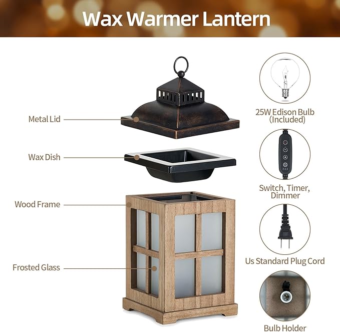 Wax Melt Warmer with Timer: Farmhouse Lantern Candle Warmer Electric Tart - Image 4