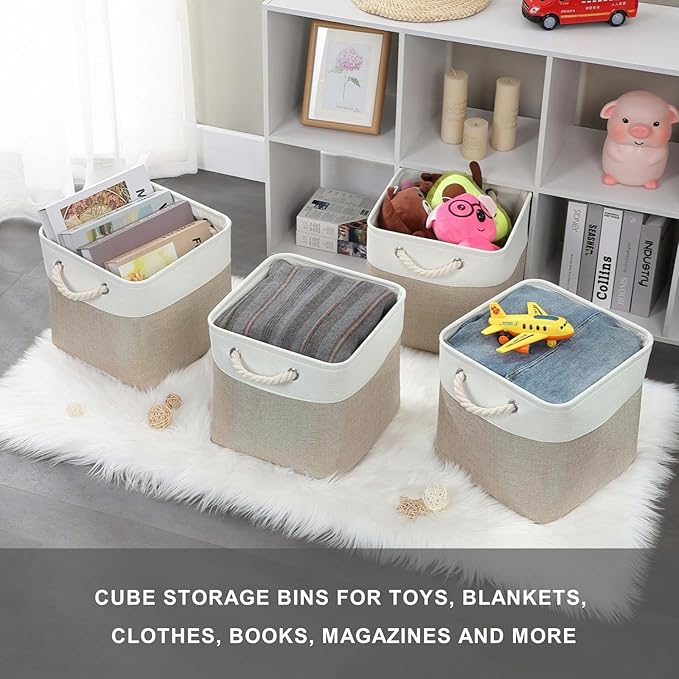 Mangata Canvas Storage Boxes, 11 Inch Cube Storage Bins Set of 6, Fabric Baskets - Image 7