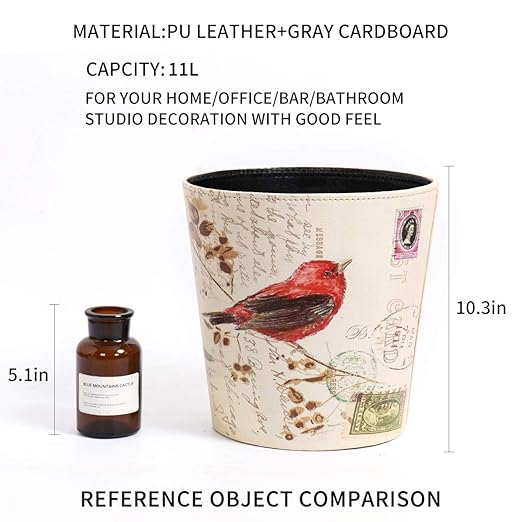 PU Leather Small Trash Can Wastebasket, Round Garbage Container Basket - Image 8