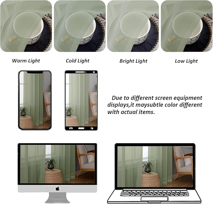 Chyhomenyc Sage Green Sheer Curtains 78 Inches Long 2 Panels Set - Image 7