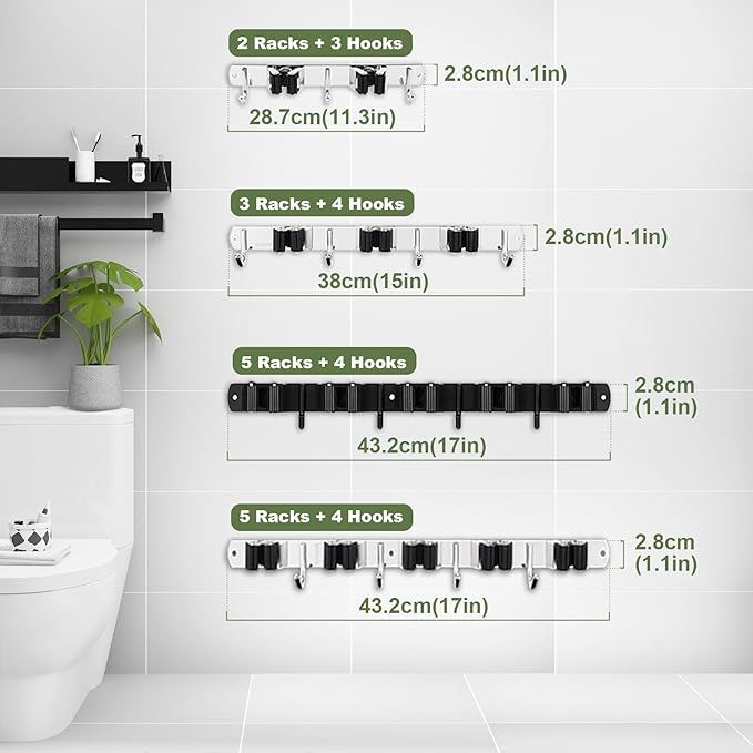 3 Racks and 4 Hooks Broom and Mop Holder Wall Mounted Garage Organizer Storage - Image 8