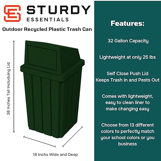 32 Gallon Square Slatted 100% Recycled Plastic Heavy-Duty Commercial Outdoor or - Image 2