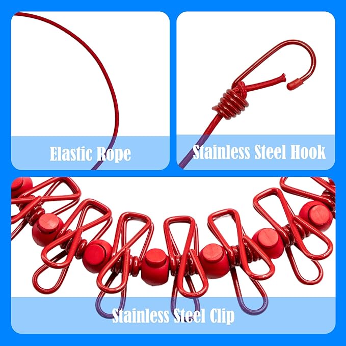 2 Pack Camping Clothesline Portable 12 Clothespins, Retractable Clothes Line - Image 2