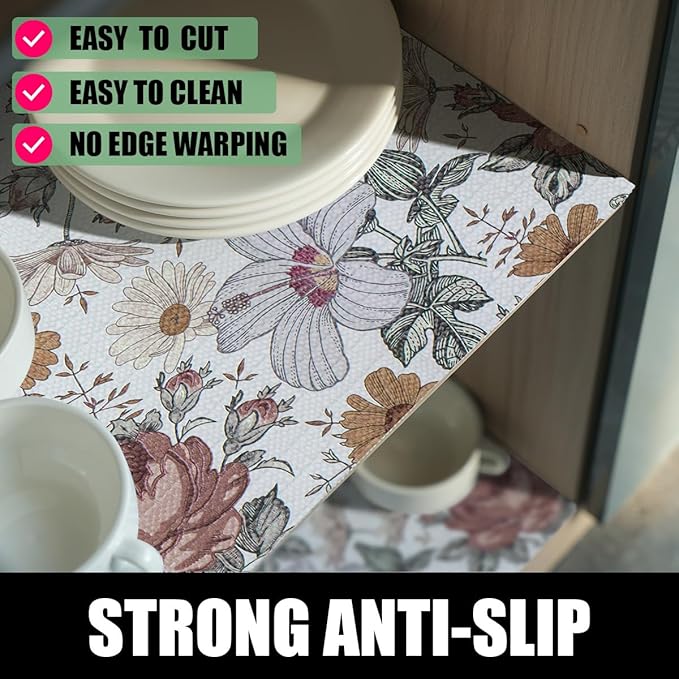 Floral Drawer Shelf Liners, Non Adhesive and Strong Non-Slip Cabinet Drawer - Image 2