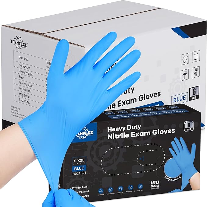 TitanFlex Heavy-Duty Blue Nitrile Gloves, Fully Textured, Mechanic Disposable by TitanFlexDisposableGloves