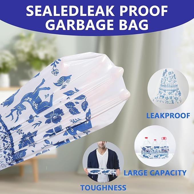 VOK 8 Gallon Trash Bags Drawstring, Printed Medium Garbage Bags - Image 5