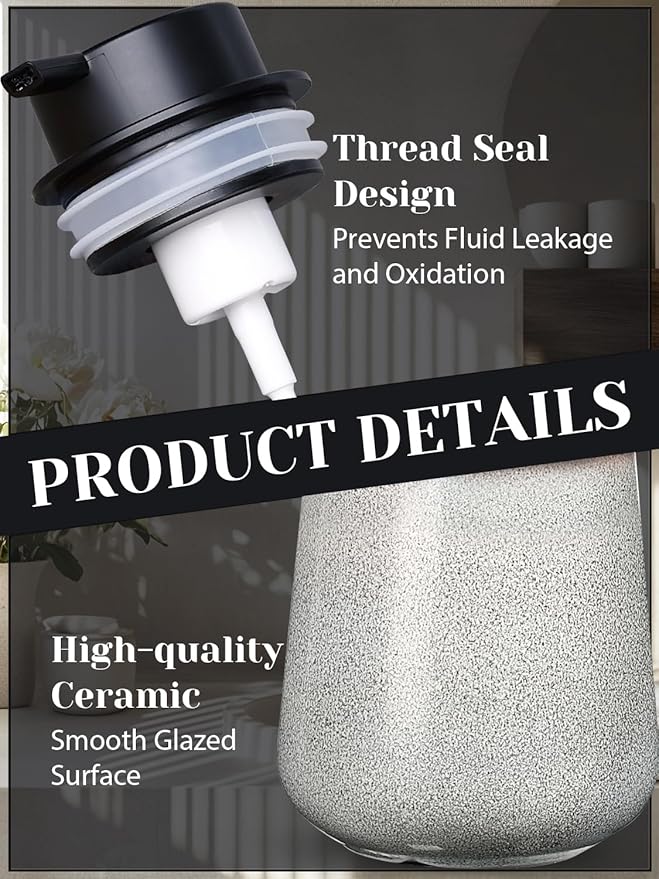 INGOFIN Ceramic Foaming Soap Dispenser -12oz Foam Hand Soap Dispenser Bathroom - Image 5