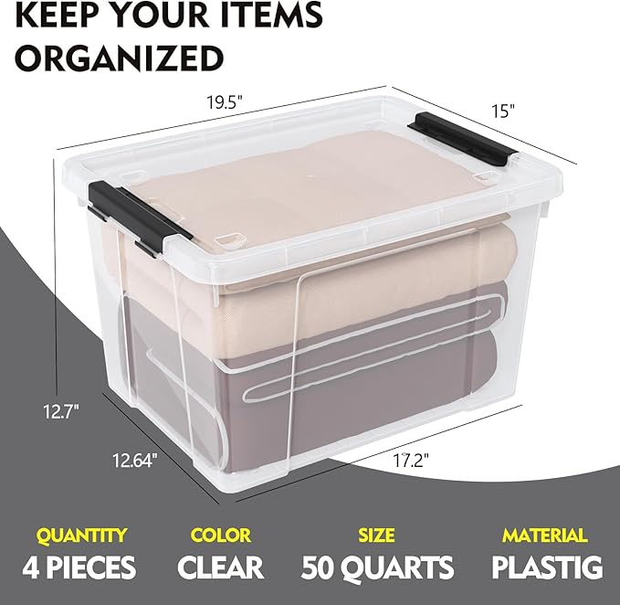 4 Pack Large Clear Plastic Storage Bins - Image 2
