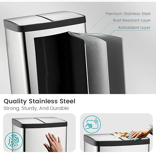 60 Liter 16 Gallon Dual Trash Can, Recycle Bins - Image 3