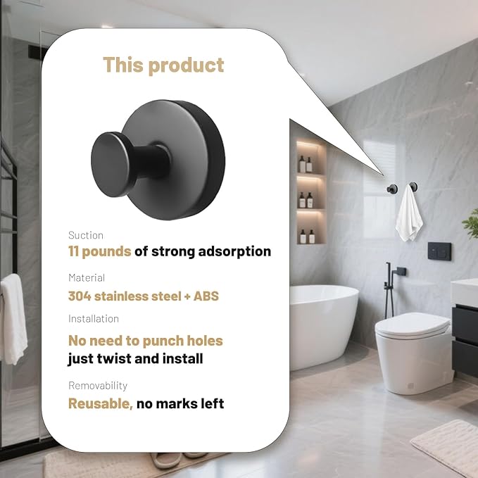 4 Pcs Suction Cup Hooks for Shower，Removable Hooks，Towel Hook，Suction Hook for - Image 8