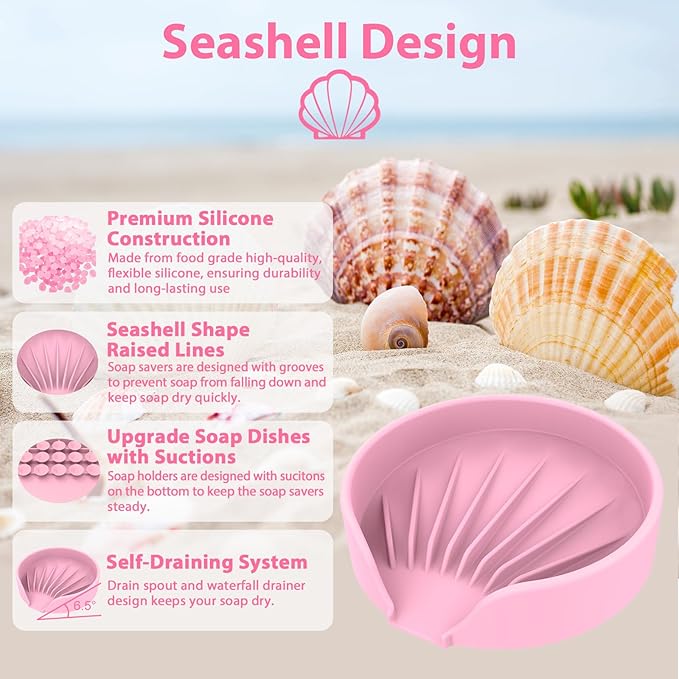 Self Draining Soap Dish, Silicone Suction Cup Soap Holder Tray Savers Container - Image 2