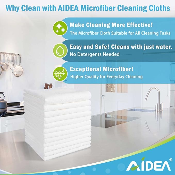 AIDEA Microfiber Cleaning Cloth White 50PK, Microfiber Towels - Image 2