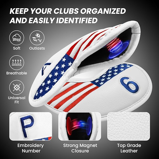 FINGER TEN Golf Club Covers for Irons Magnetic Value 11 Pack, Synthetic Leather - Image 3