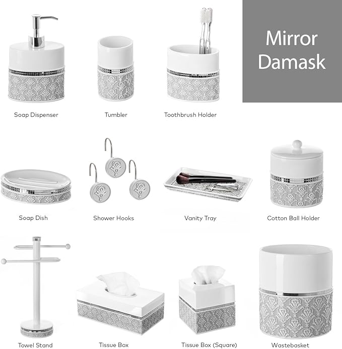 Creative Scents Mirror Damask Small Bathroom Trash Can 1.58 Gal / 6L - Image 6
