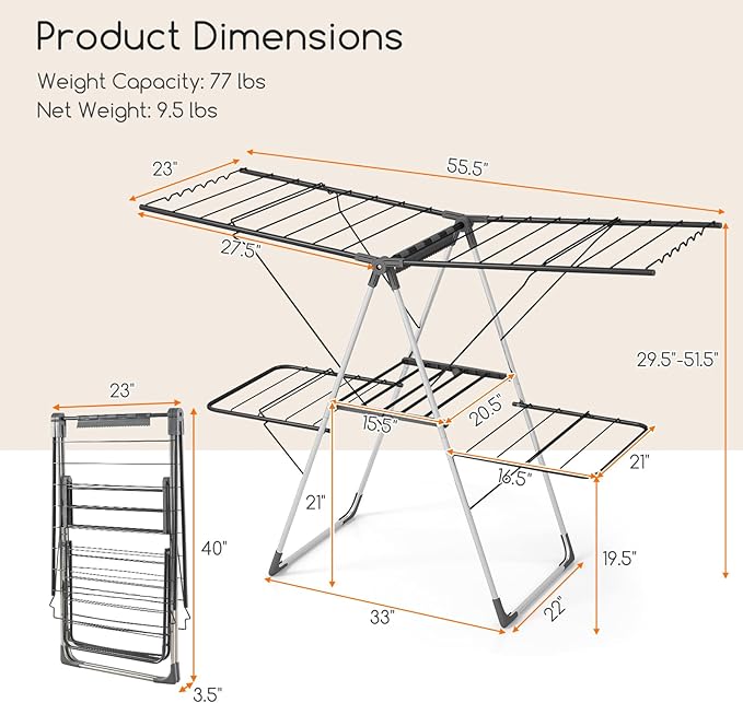 Giantex Clothes Drying Rack, Foldable Laundry Drying Rack - Image 9
