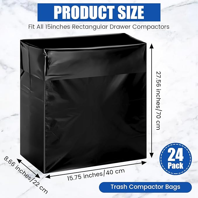 24 Pcak Trash Compactor Bags for 15" Wide Models Black Heavy Duty Garbage - Image 2