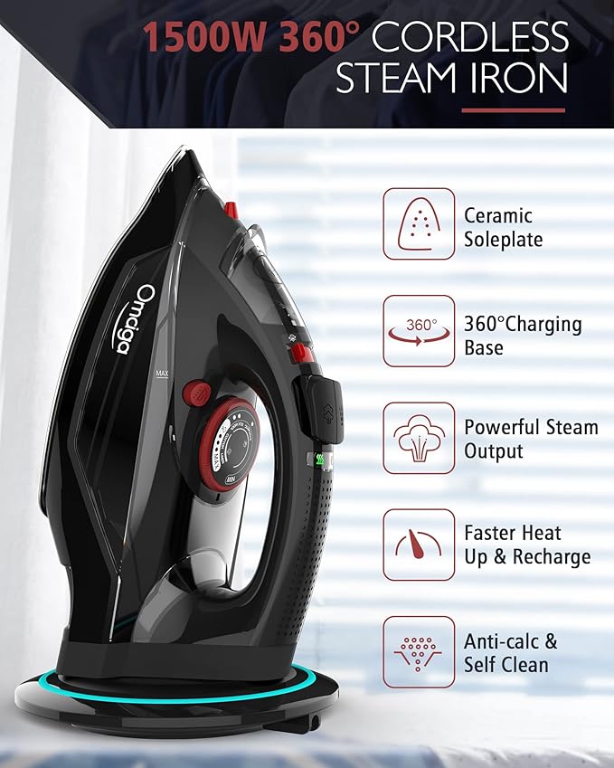Cordless Iron for Clothes, 1500W Steam Iron Rapid Heating, Non-Stick Ceramic - Image 2