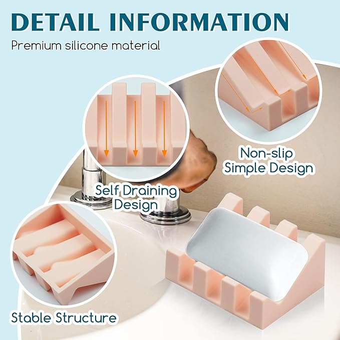Silicone Soap Dish for Bar Soap Holder for Shower Bathroom Self Draining - Image 3