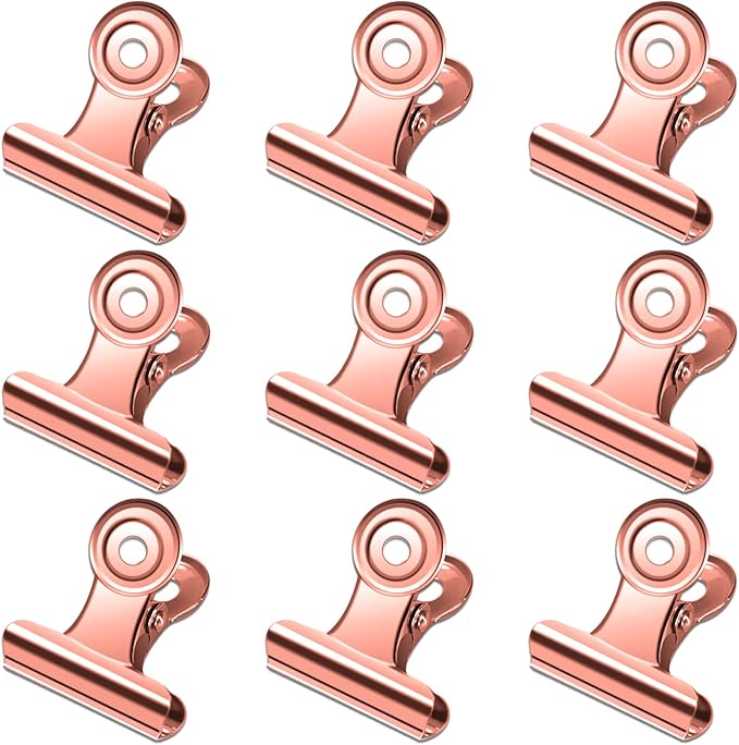 30 Pack Small Rose Gold Bull Clips, 1.22 Inch Mini Metal Hinge Clips by Orcielo