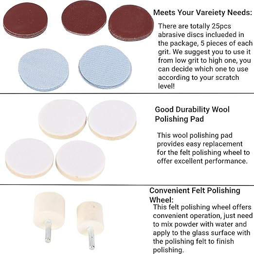 Windshield Scratch Remover Set Glass Polishing Kit Abrasive Discs Polish Pads - Image 8