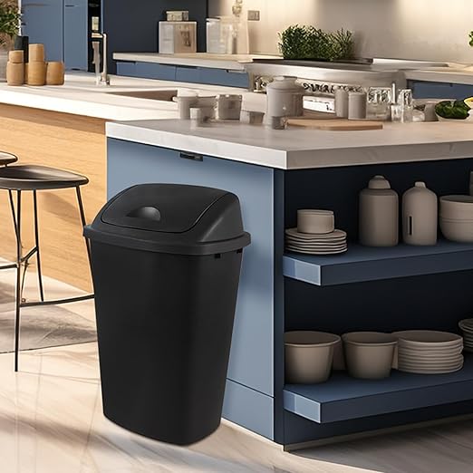 Zopnny 4-Pack Lidded Trash Can, 13 Gallon Black Plastic Garbage Bin - Image 5