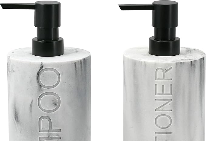 Marble Resin 2 Piece Shampoo and Conditioner Dispenser Set, Luxurious - Image 8