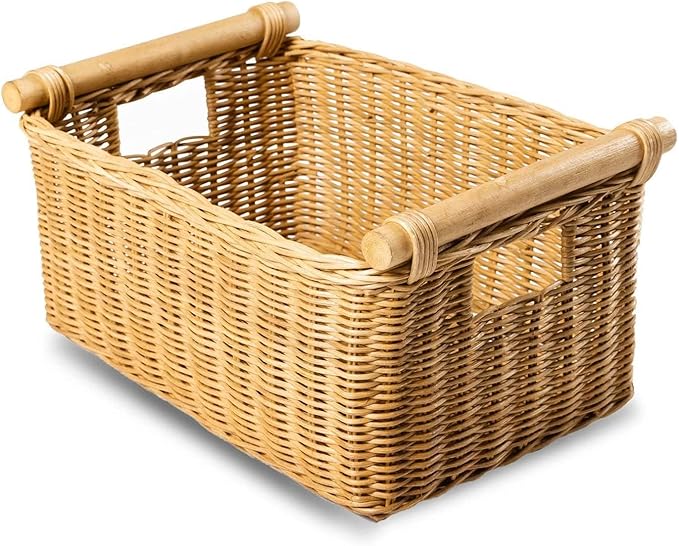 The Basket Lady Pole Handle Wicker Storage Basket, 14 in L x 10 in W x 7.5 in H by TheBasketLady