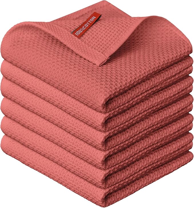 Artoid Mode 100% Cotton Red Waffle Weave Kitchen Dish Cloths, 12x12 Inch Ultra by ArtoidMode