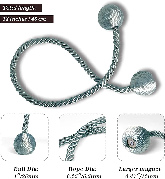 Hion Magnetic Curtain Tiebacks Gray Blue 4 Pack, Curtain Tiebacks Buckles - Image 2
