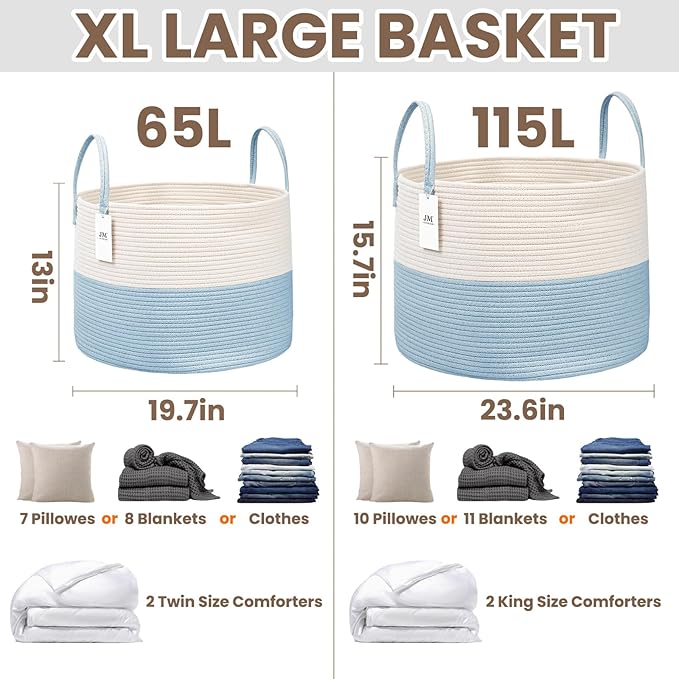 Woven Blanket Basket, 65L Large Rope Storage Bin - Image 2