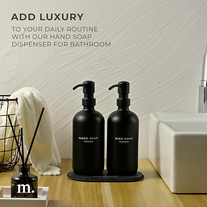MaisoNovo Soap Dispenser 3-Piece Set | 16.9oz Black Bottles - Image 6