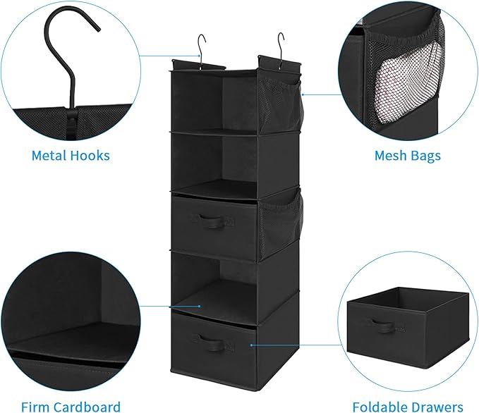 MAX Houser 5 Tier Shelf Hanging Closet Organizer, Cloth Hanging Shelf - Image 5