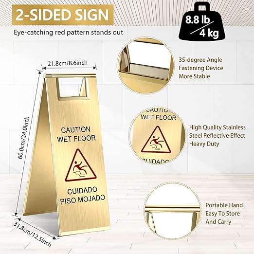 Kigley 2 Pcs Wet Floor Sign, 24 Inch Stainless Steel Caution Wet Floor Sign - Image 2