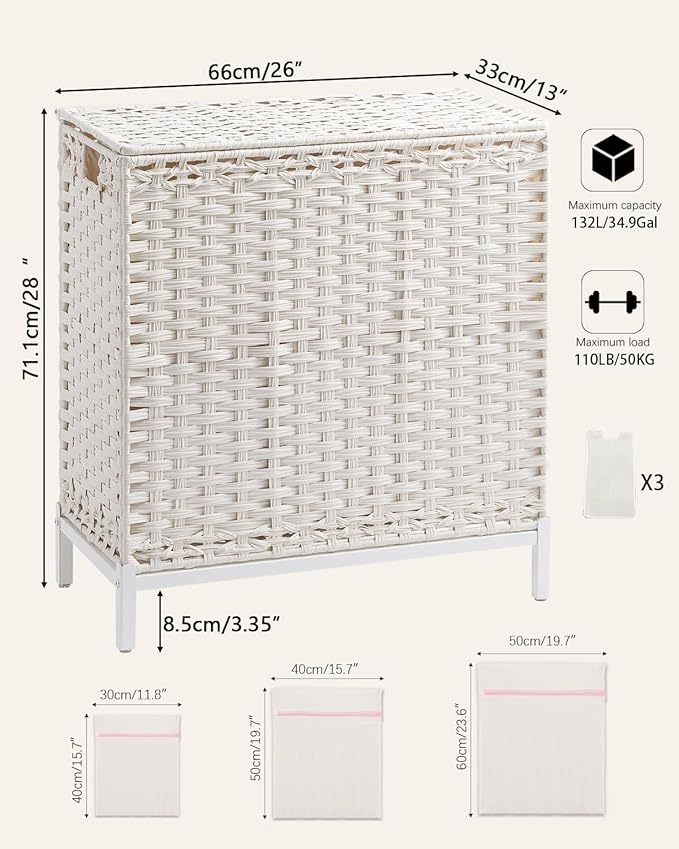 Laundry Hamper with Lid 132 L, Clothes Hamper with Lid, Handwoven Rattan - Image 5