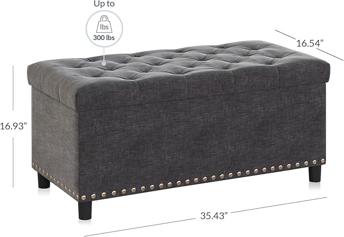 BELLEZE 35" Tufted Ottoman, Storage Bench - Image 2