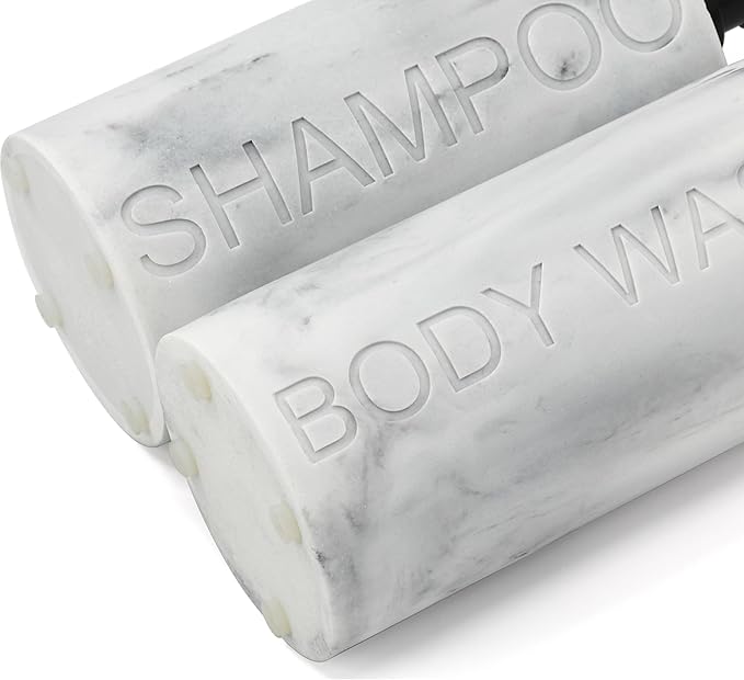 Marble Resin 2 Piece Shampoo and Body Wash Dispenser Set, Luxurious Refillable - Image 4