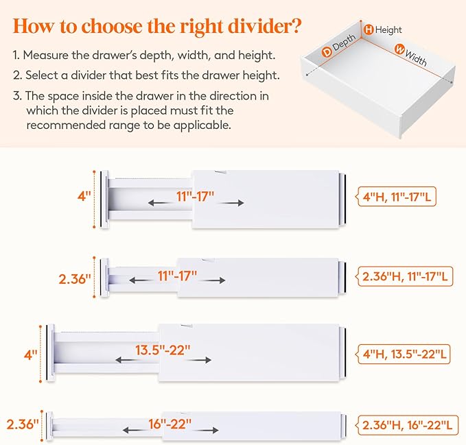 Lifewit 10 Pack Drawer Dividers 4" High, 11-17" Adjustable Dresser Drawer - Image 3