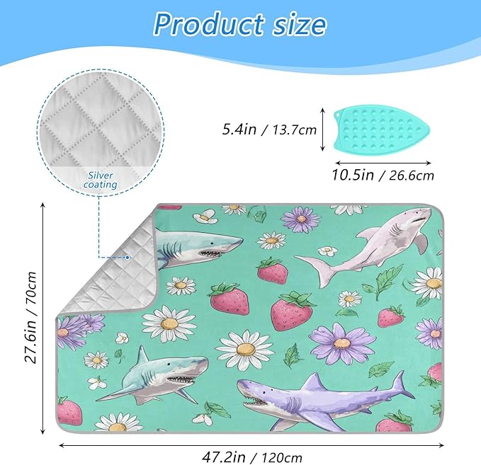 Mint Green Sharks Strawberry and Daisy Ironing Mat - Image 2
