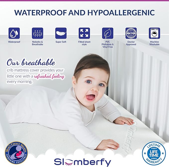 Bamboo Crib Mattress Protector by Slumberfy, Waterproof and Hypoallergenic - Image 2