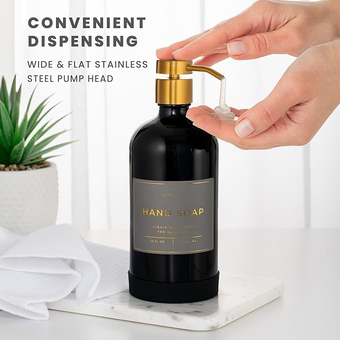 16oz Glass Soap Dispenser with Stainless Steel Pump, 21 Waterproof Labels - Image 4