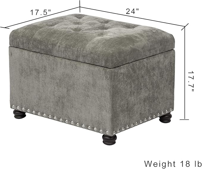 Joveco Storage Ottoman Foot Rest Stool, Light Grey - Image 3