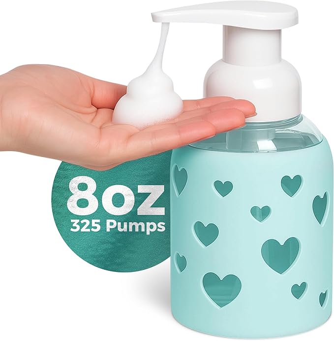 SoCal Suds & Company Glass Foaming Hand Soap Dispenser, Heart Silicone Sleeve by SoCalSudsCompany